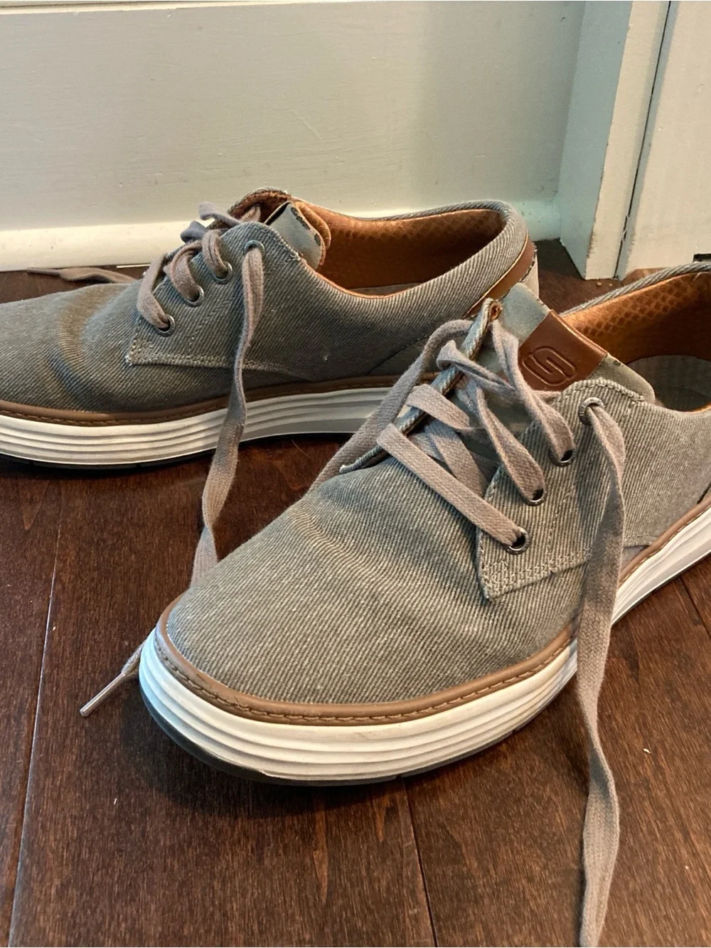 Skechers Men’s Taupe Canvas Boat Shoes with White Soles